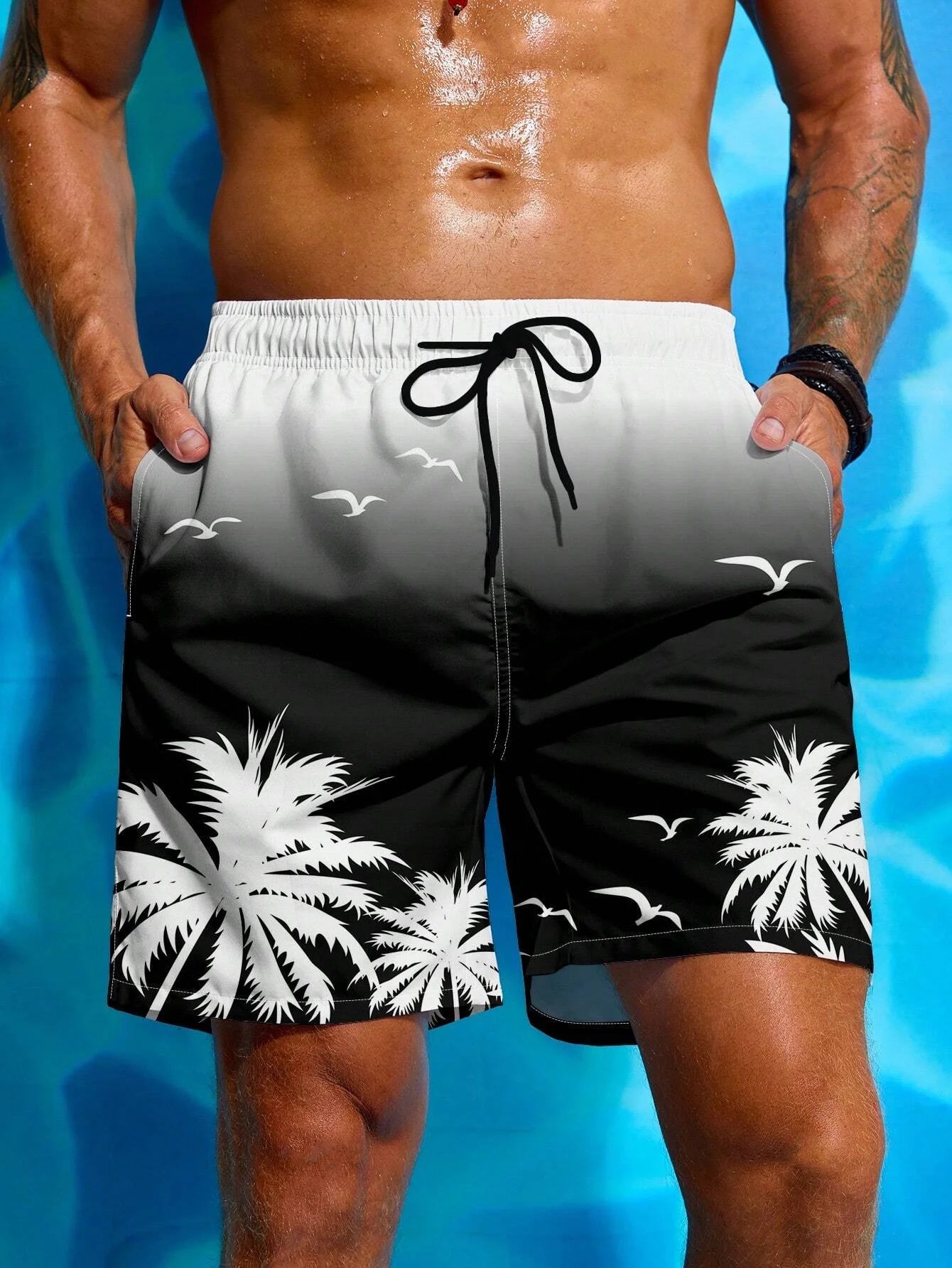 Herren Badeshorts mit Palmenmuster – Sommer Boardshorts mit Kordelzug | 3D Druck Atmungsaktive Strandshorts Streetwear