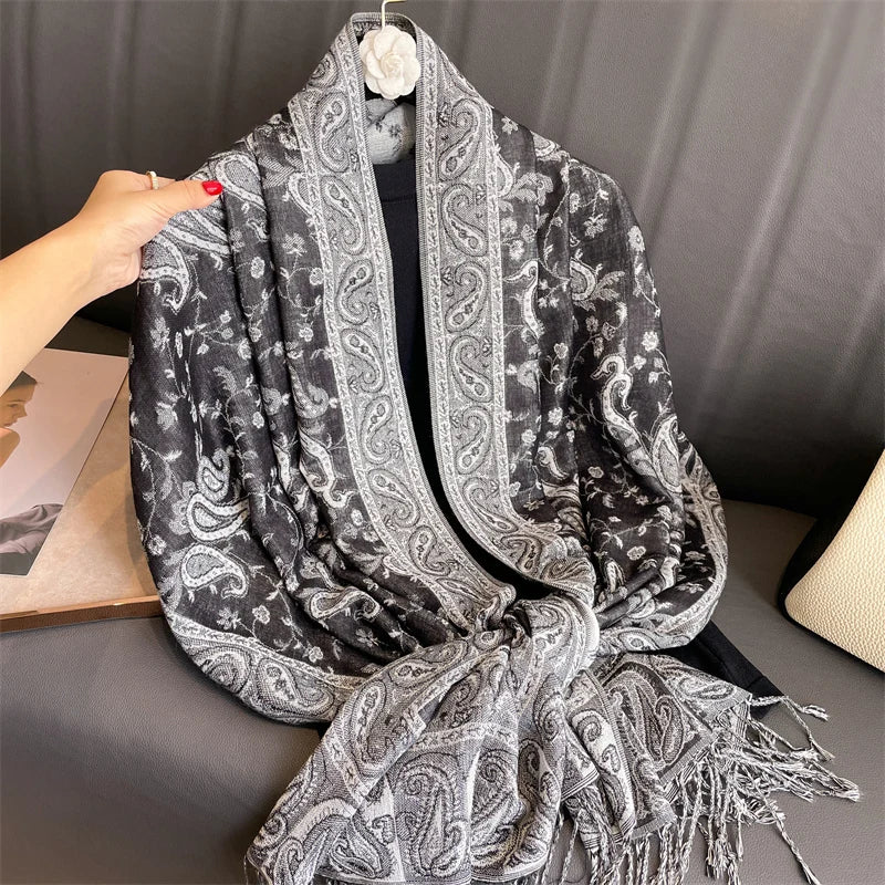 Pashmina Hijab Schal – Damen Langer Kaschmir Schal | Luxus Weicher Foulard, Turban & Muslimisches Kopftuch Kaufschwan® Schwarz-Weiß