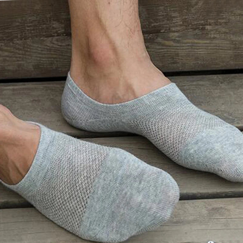 1 Paar Herren Modische Sommer & Herbst Rutschfeste Unsichtbare Baumwoll-Knöchelsocken | Atmungsaktive Haussocken Kaufschwan® Grau Einheitsgröße