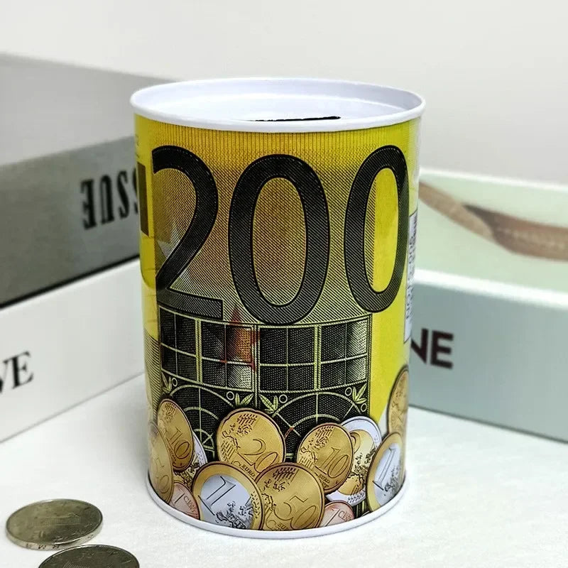 Zylindrische Euro Design Blech Sparbox – Wiederverwendbare Münz Aufbewahrung für Zuhause Kaufschwan® Gelb