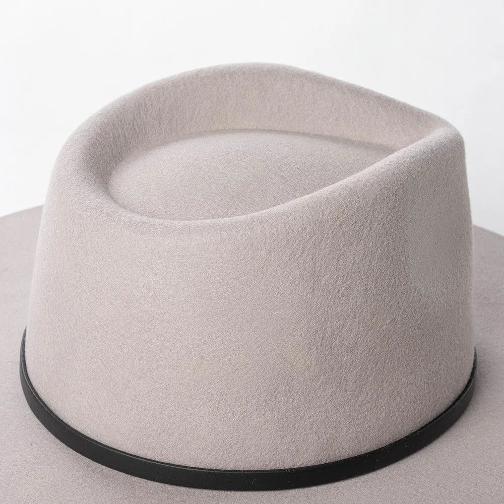 Herbst & Winter Unisex Woll-Fedora Hut – Vintage Jazzhut mit Krone & Schwarzem Lederband, Stylischer Hut mit Breiter Krempe Kaufschwan®