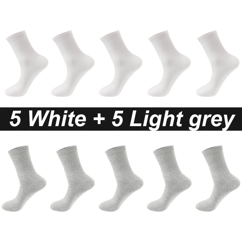 10 Paare Herren Kammbaumwollsocken | Schwarze Freizeit- & Businesssocken Atmungsaktiv Hochwertig Kaufschwan® 5 Weiß - 5 Grau EU 44-48