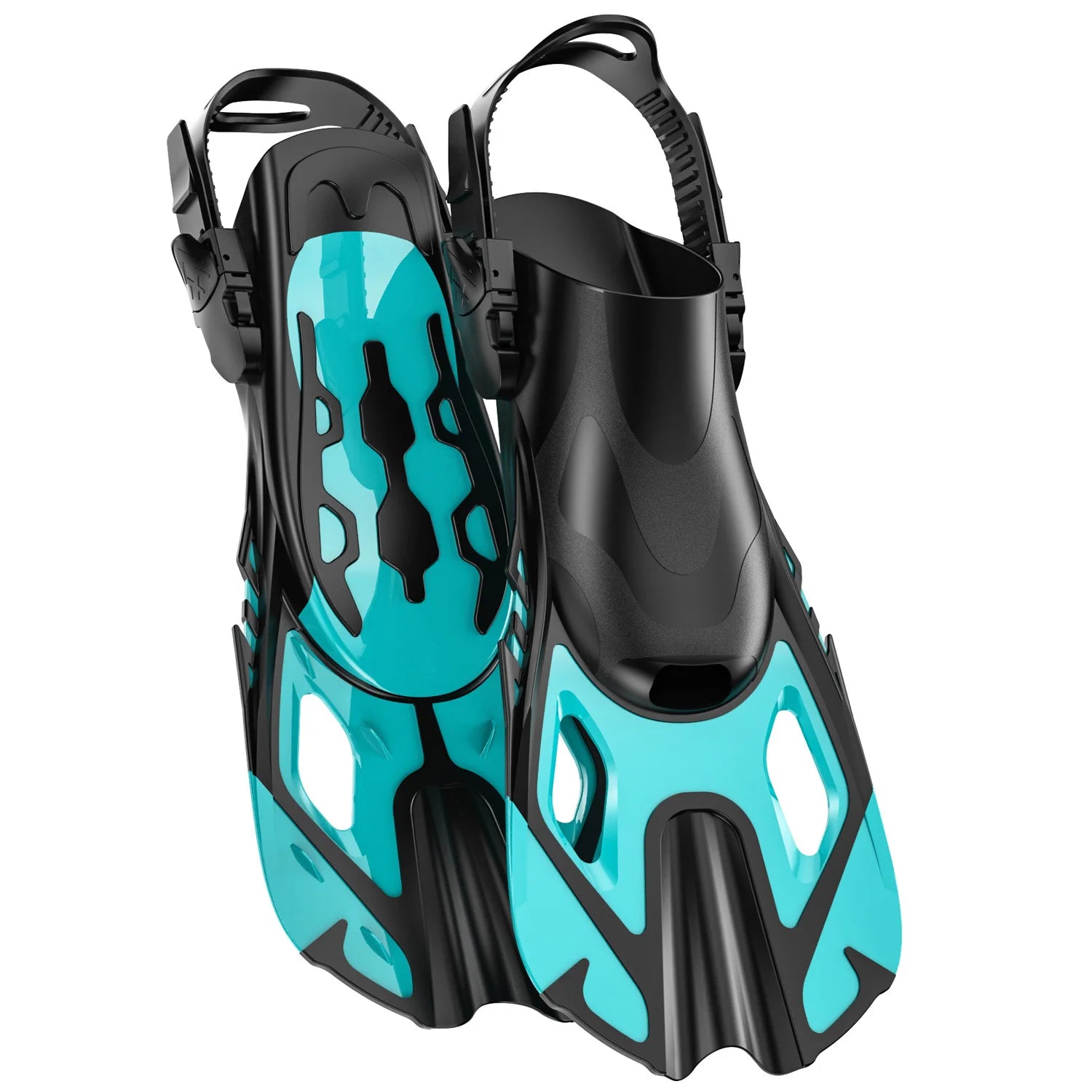 Schnorchelflossen | Verstellbare Schnallen | Kurze Silikon Schwimmflossen | Offene Ferse Tauchschuhe für Anfänger Kaufschwan® Grün L/XL