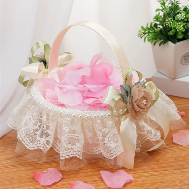 Blumenkorb für Blumenmädchen – Spitzenkorb mit Rosen für Hochzeit Kaufschwan®