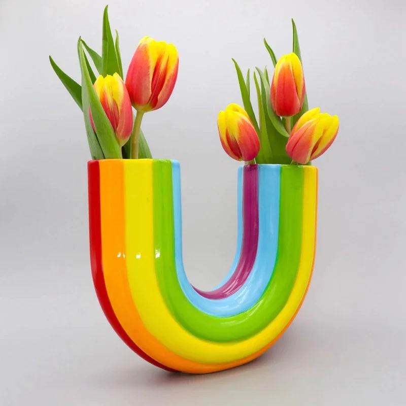 Kreative Regenbogen U-Form Vase – Resin Vase für Trockenblumen | Moderne Schlichte Aesthetic Wohndeko Ornament Kaufschwan®