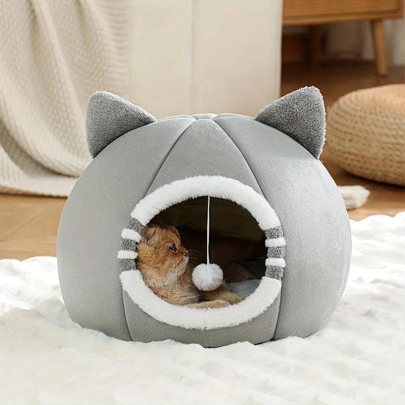 Kuscheliges Katzenbett für Katze – Weiche Schlafhöhle mit Matte, Nest & Katzenhaus Kaufschwan®