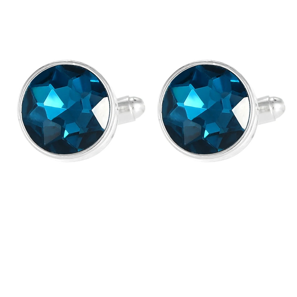 Herren Manschettenknöpfe mit Kristallstein – 18 Farben | Runde Elegante Ärmelknöpfe für Business, Hochzeit & Feier Kaufschwan® Türkisblau