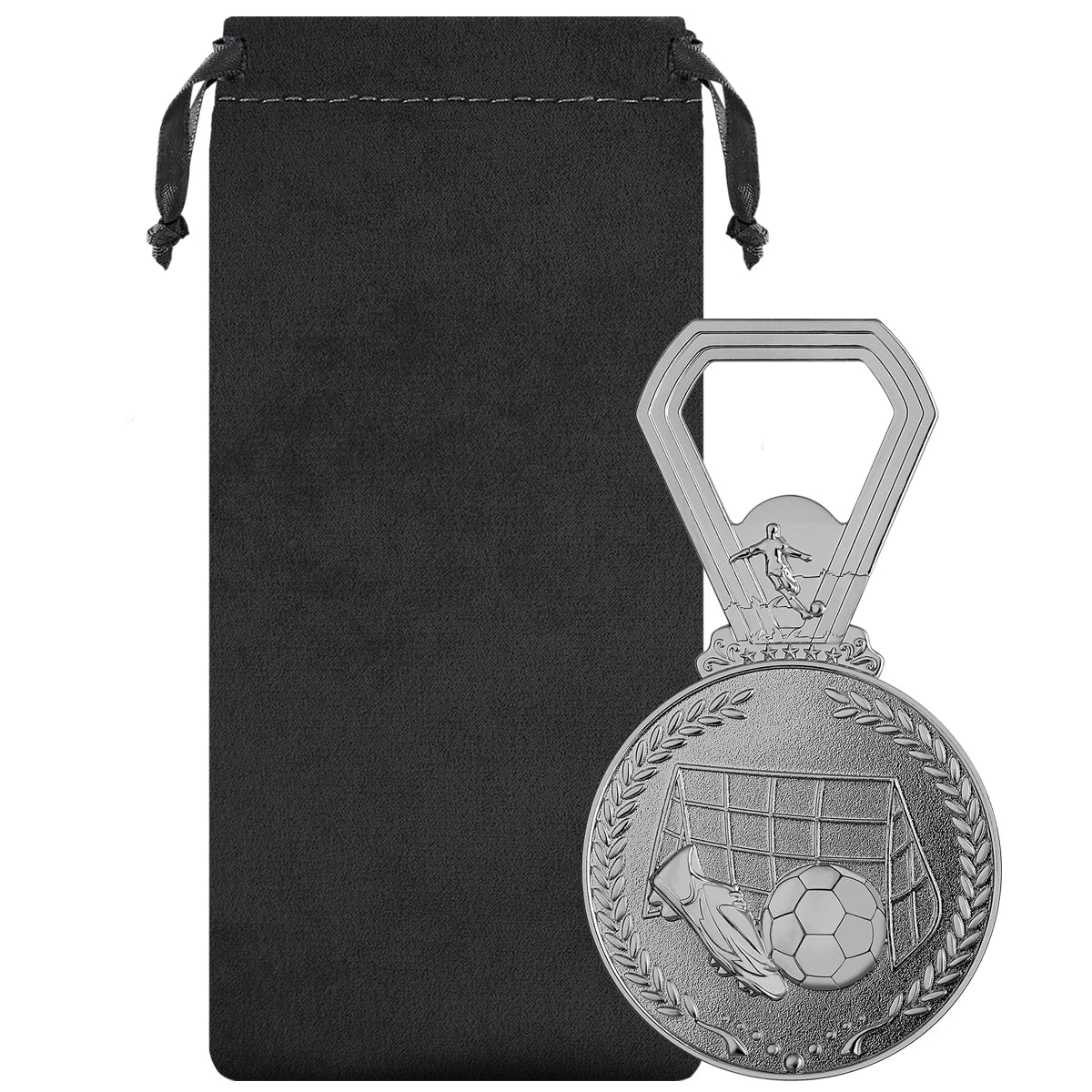 Fußball Medaillen Flaschenöffner – Bronze/Grau/Gold Geschenk für Männer Kaufschwan® Grau mit Tasche