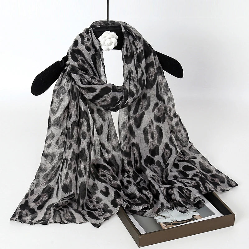 Damen Leopard Hijab Schal – Vintage Luxus Boho Bandana | Langer 180cm Muslimischer Schal, Strandtuch & Modisches Accessoire Kaufschwan® Schwarz-Weiß