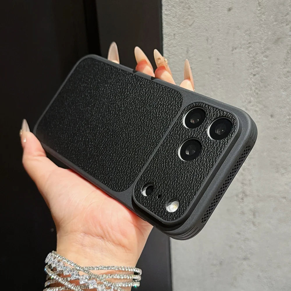 Matte PU-Lederhülle mit Litschi-Struktur für iPhone 18 Pro & iPhone 18 Pro Max – Bordeauxrote Hülle mit Wärmeableitendem Netz Kaufschwan® Schwarz iPhone 18 Pro Max