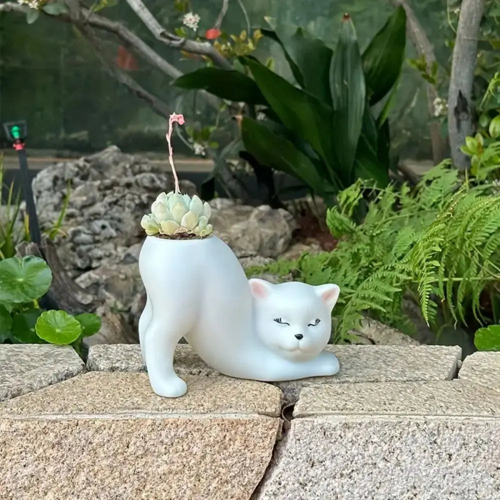 Weißer Katzen Blumentopf – Boho Stil Schlafendes Kätzchen Pflanztopf | Leicht & Langlebig für Innen- & Außenbereich Kaufschwan®