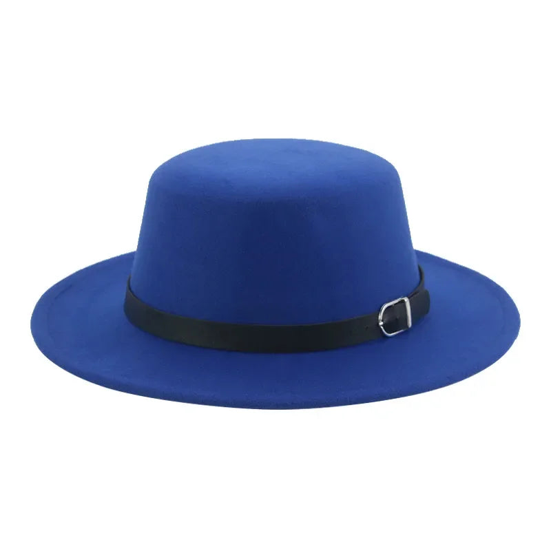 Gefilzter Herren Hut – Einfarbiger Klassischer Fedora mit Gürtelband, Casual & Formeller Winterhut Kaufschwan® Blau 56-58cm