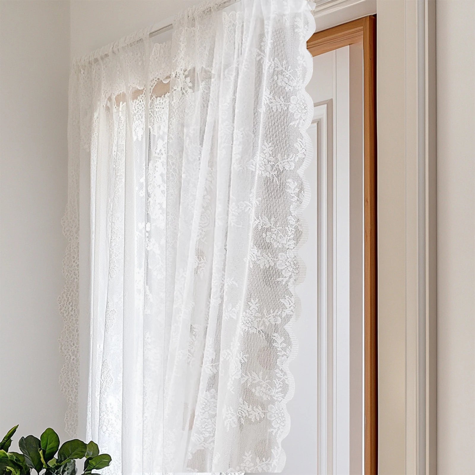 Vintage Spitze Floral Transparenter Vorhang mit Stangentasche Romantische Fenster Gardinen für Wohnzimmer 2 Stück/Set Kaufschwan®