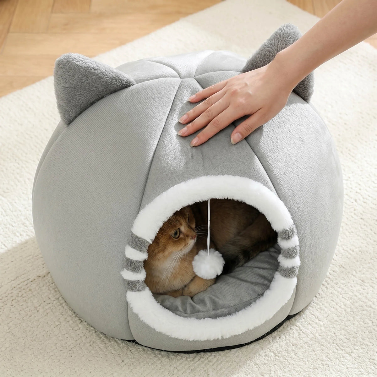 Kuscheliges Katzenbett für Katze – Weiche Schlafhöhle mit Matte, Nest & Katzenhaus Kaufschwan®