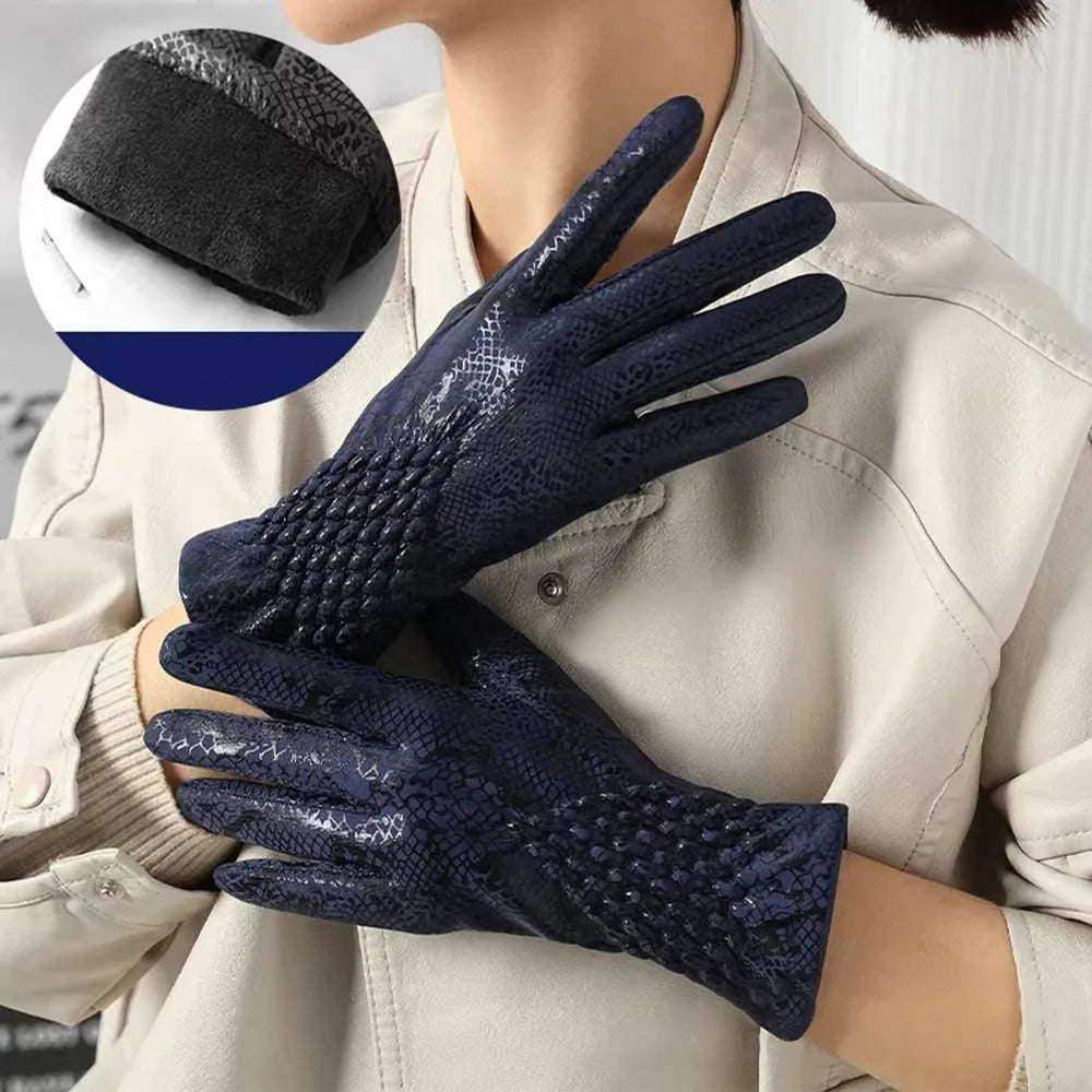 Schlangenleder-Muster Winterhandschuhe – Unisex Touchscreen Handschuhe | Warme Modische Handschuhe für Autofahren & Outdoor Kaufschwan® Dunkelblau