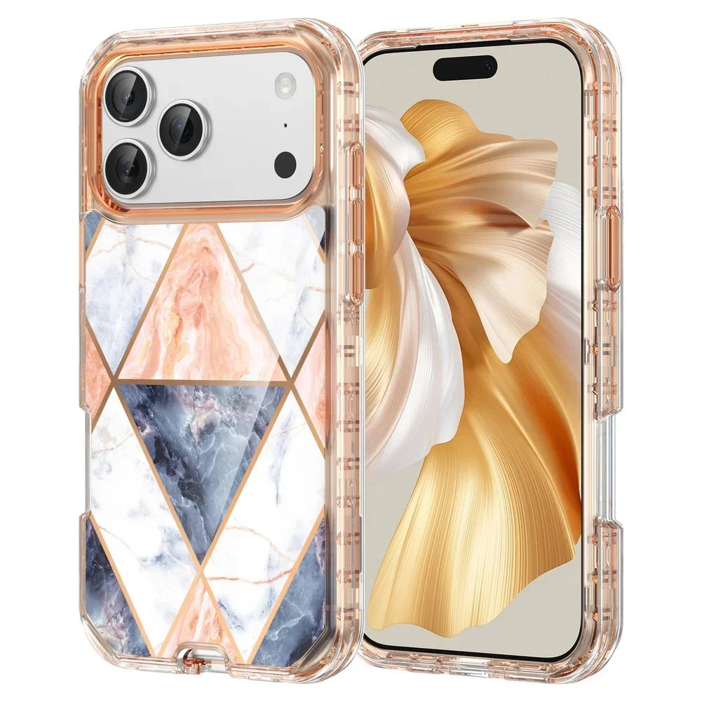 3-in-1 Mehrschichtige Stoßfeste Armor-Schutzhülle für iPhone 18 Pro & iPhone 18 Pro Max – Marmoroptik mit Veredelten Details Kaufschwan®