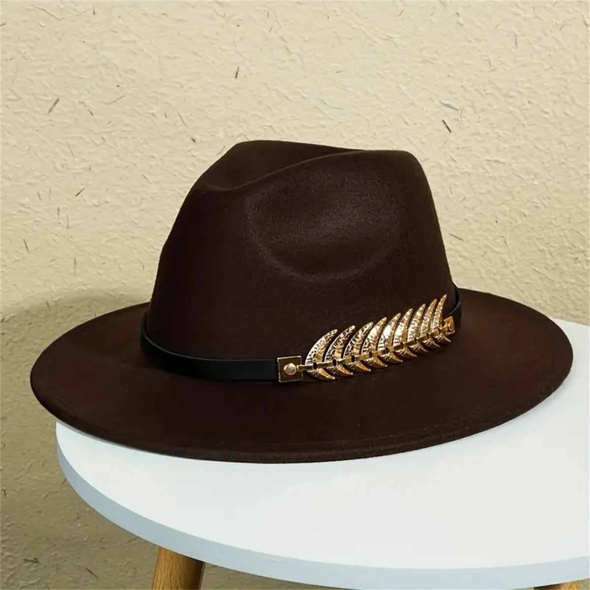 Klassischer Western Cowboy Hut – Tweed Filzhut mit flacher Krempe, Retro Jazz Sonnenhut für Damen & Herren Kaufschwan® Braun 57