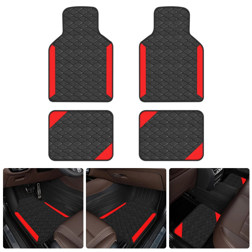 4-teiliges Luxus Teppich-Fußmatten-Set – Universelle Linkslenker Autoschalenmatten mit PU-Leder, Verschleißfest & Rutschfest Kaufschwan®