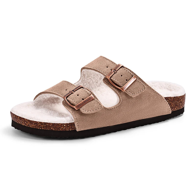 Klassische Winter-Pantoffeln | Unisex Fell-Suede Clogs | Kuschelige Hausschuhe mit Verstellbarer Schnalle & Kork-Fußbett Kaufschwan® Design 4 43