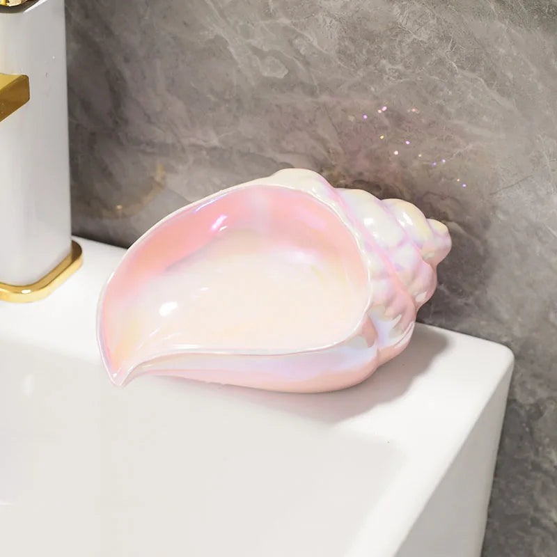 Muschel Keramik-Seifenschale – Stilvoller Seifenhalter mit Abflussdesign für Bad, Waschbecken oder Dusche Kaufschwan® Pink