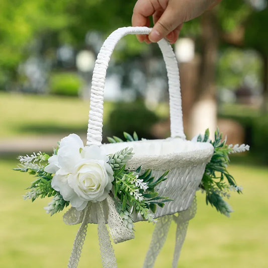 Eleganter Blumenmädchen Korb – Hochzeitskorb mit Künstlichen Blumen für Blüten und Ringe Kaufschwan®