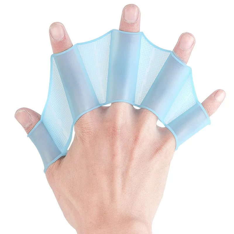 Silikon Schwimmflossen & Handschuhe | Schwimmtrainings-Ausrüstung für Herren, Damen & Kinder | Pool Sport Profi Finger-Paddel Kaufschwan® Blau S
