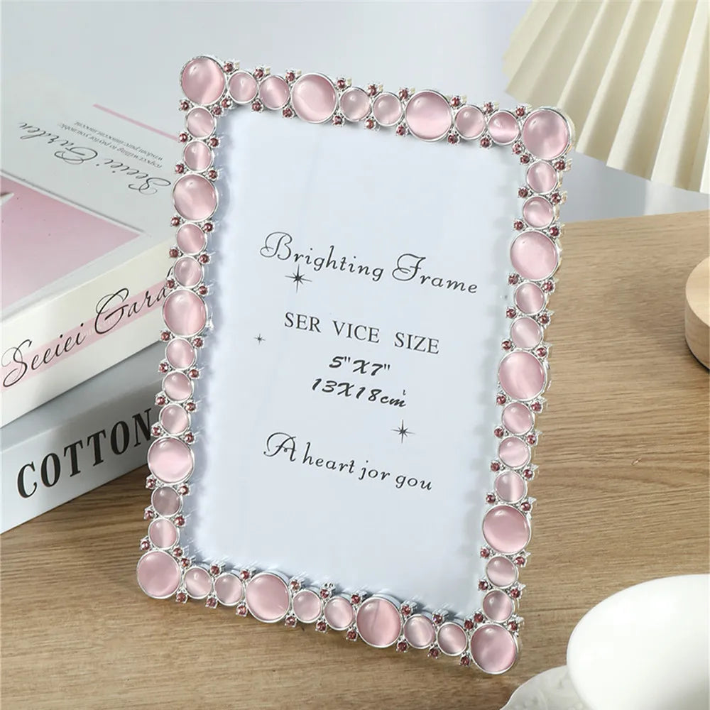 Rosa Bilderrahmen in Natürlicher Katzenaugen Steinoptik – Elegante Tischdekoration Kaufschwan®