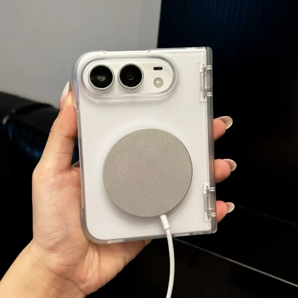 Matte Durchscheinende Magnetische Schutzhülle für iPhone Duo – Ultradünne MagSafe-Kompatible Hülle mit Kabellosem Laden und Scharnierschutz Kaufschwan®