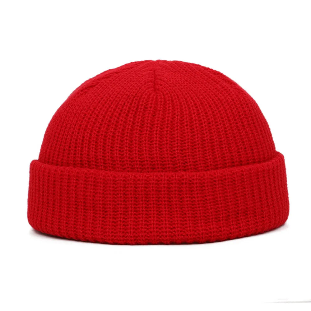 Winter Strickmütze – Kurze Hip Hop Cap | Unisex Elastische Wollmütze für Damen & Herren Kaufschwan® Rot Einheitsgröße