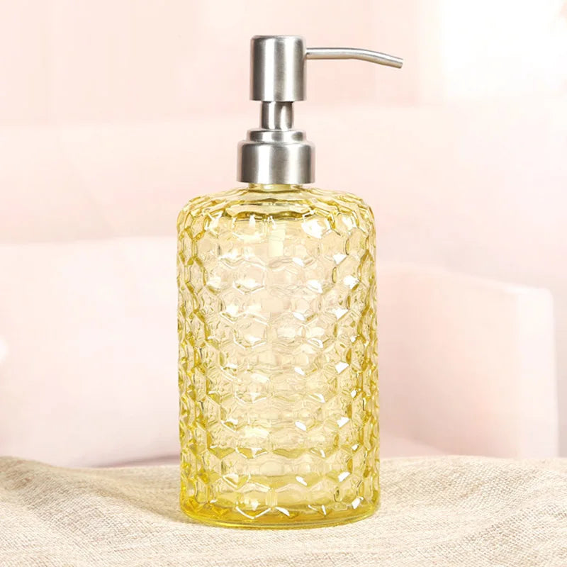 Transparenter Flüssigseifenspender – Verdickte Glasflasche mit Edelstahlpumpe, 500ml Badezimmer-Seifenspender Kaufschwan® Hellgelb