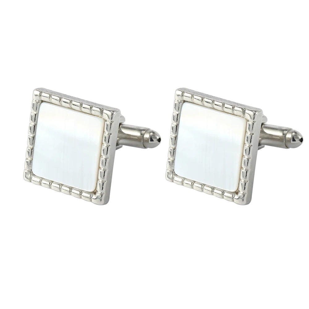 Herren Manschettenknöpfe mit Abalone Muschel – Rechteckiges Design | Eleganter Schmuck für Hochzeit, Party & Geschenk für Vater oder Ehemann Kaufschwan® Weiß