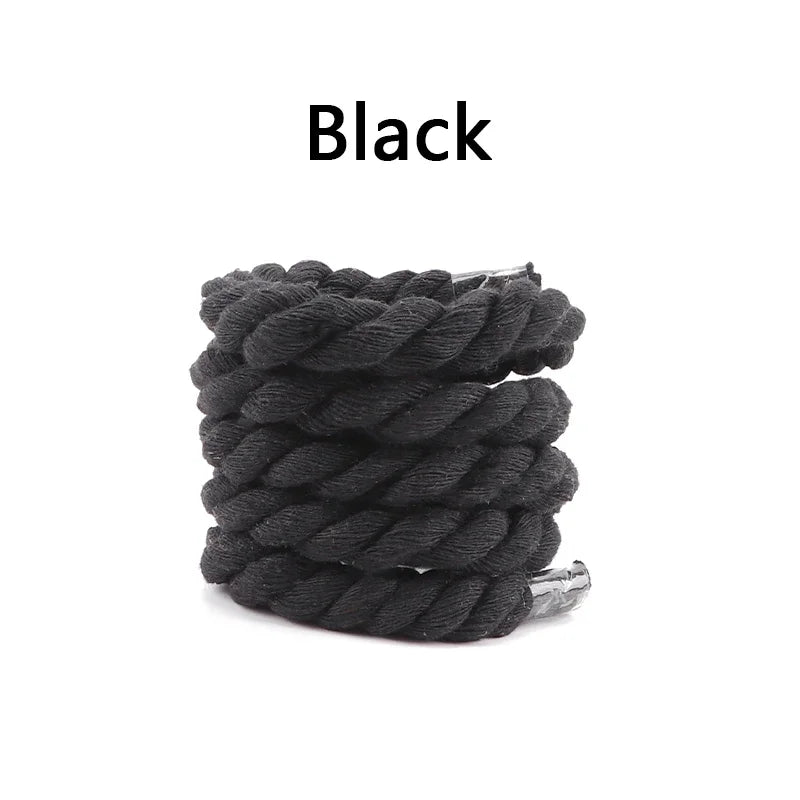 Runde Dicke Schnürsenkel – 1cm Baumwoll-Leinen Geflecht | Bunte Robuste Laces für Sneaker, Laufschuhe & Stiefel Kaufschwan® Schwarz 120cm