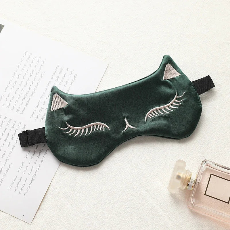Katzen Design-Schlafmaske | Nachtmaske Augenabdeckung | Glatte & Atmungsaktive Augenbinde für Damen & Herren | Fuchs-Design für Reisen & Entspannung Kaufschwan® Dunkelgrün