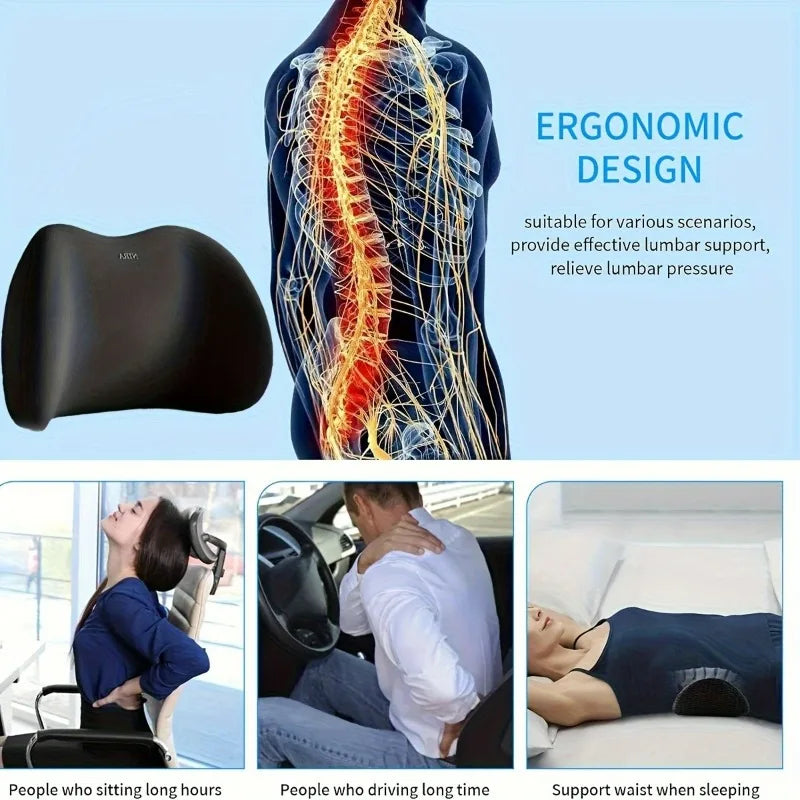 Ergonomisches Memory Foam Lendenkissen | Komfortables Rückenstützkissen | Waschbarer Bezug für Büro & Bett Kaufschwan®