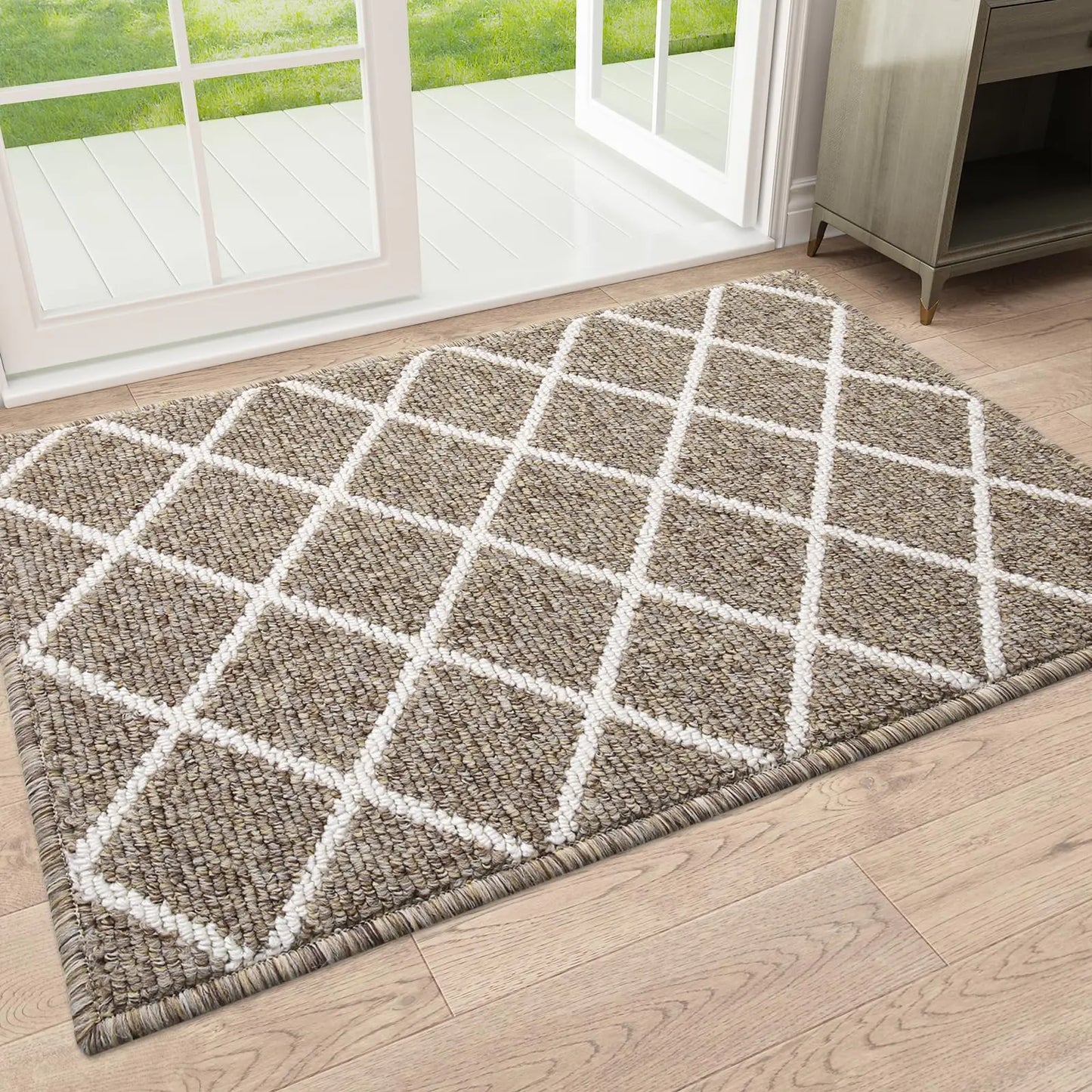 Karierte Eingangsmatte – Rutschfeste, Schmutzabweisende Fußmatte für Innenbereiche, Küche, Schlafzimmer & Flur Kaufschwan® Khaki 50X150cm