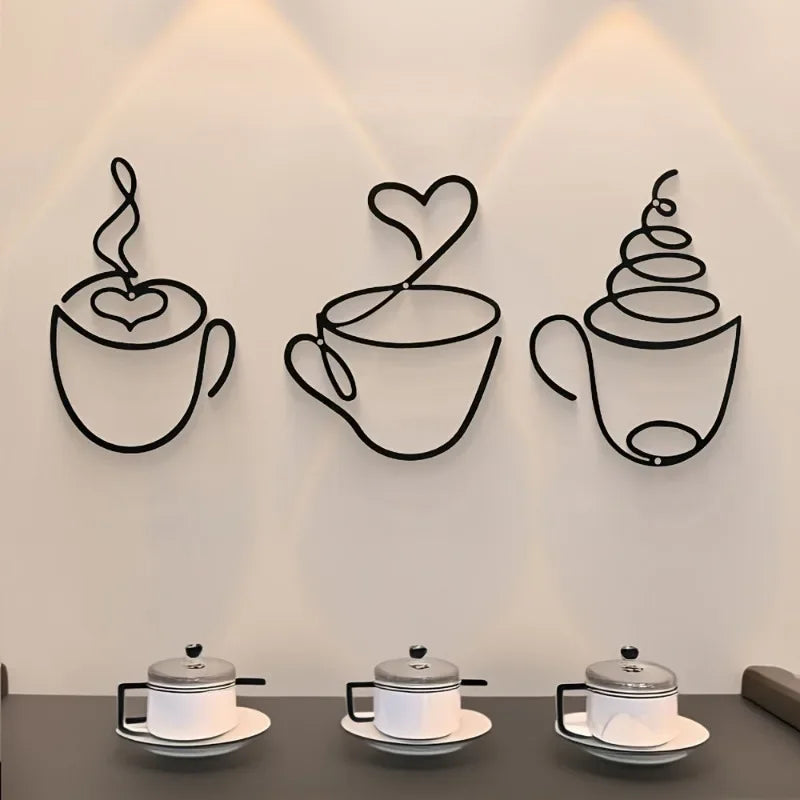 3er Set Kreative Kaffee Wanddeko – Carbonstahl Café Dekoration Kaufschwan®