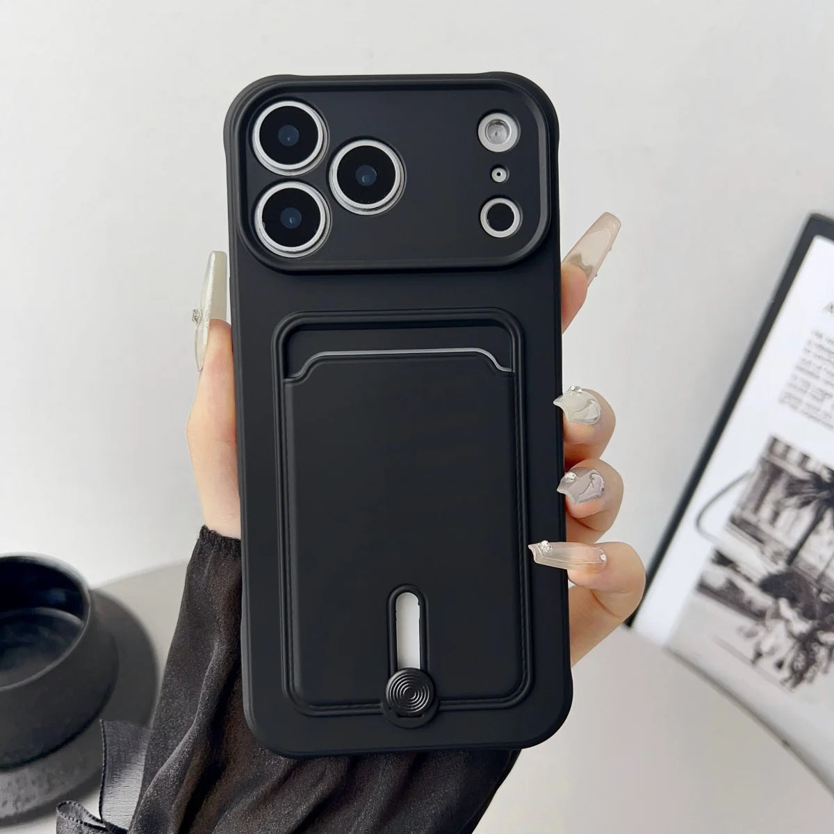 Handyhülle mit Kartenfach für iPhone 18 Pro & iPhone 18 Pro Max – Stoßfeste Weiche Silikon-Schutzhülle Kaufschwan® Schwarz iPhone 18 Pro