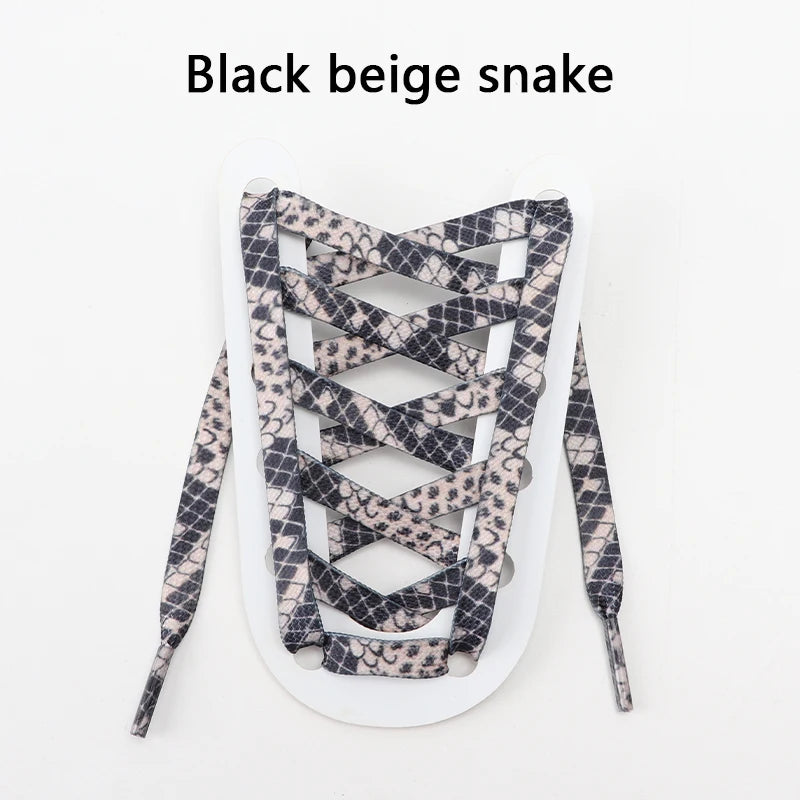 Tiermuster Schnürsenkel – Flache Modische Laces für Sneaker | Tiger-, Schlangen- & Leoparden-Print 120/140/160cm Kaufschwan® Schwarz-beige Schlange 140cm