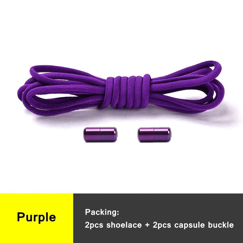 21 Farben No-Tie Schnürsenkel – Elastische Laces mit Rundem Metallverschluss | Schnelle Slip-On Sneaker Laces für Damen & Herren, 1 Paar Kaufschwan® Lila 100cm