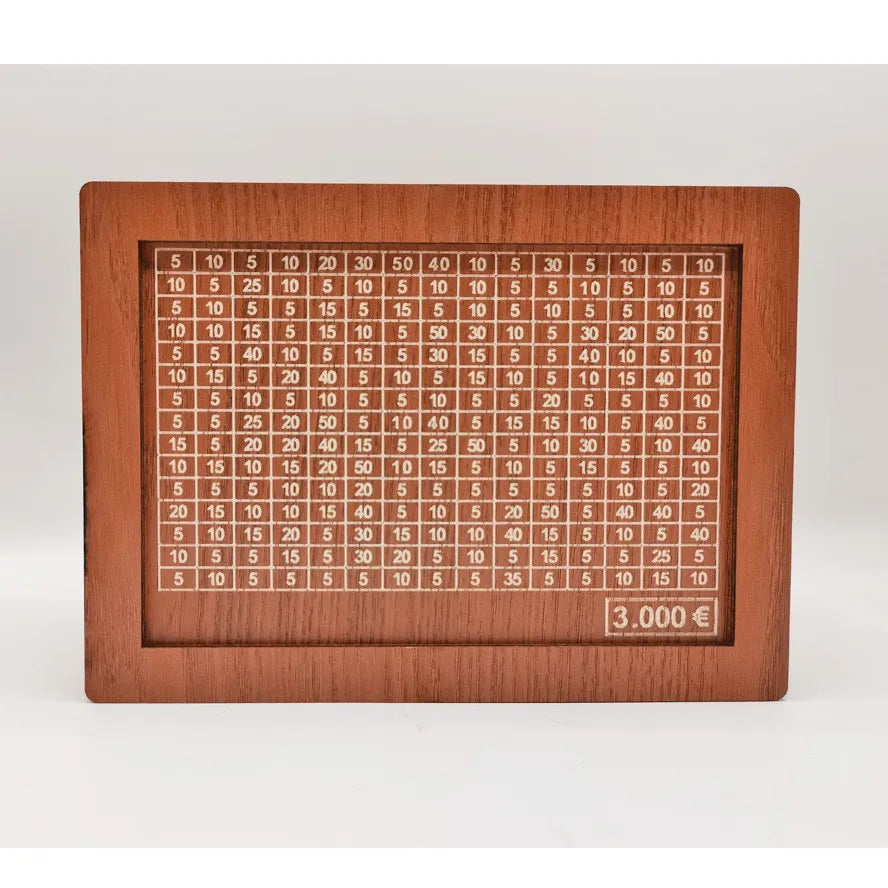 Holz Euro Sparbox – Wiederverwendbare Spardose mit Sparziel Anzeige Kaufschwan® Hellbraun 3000€