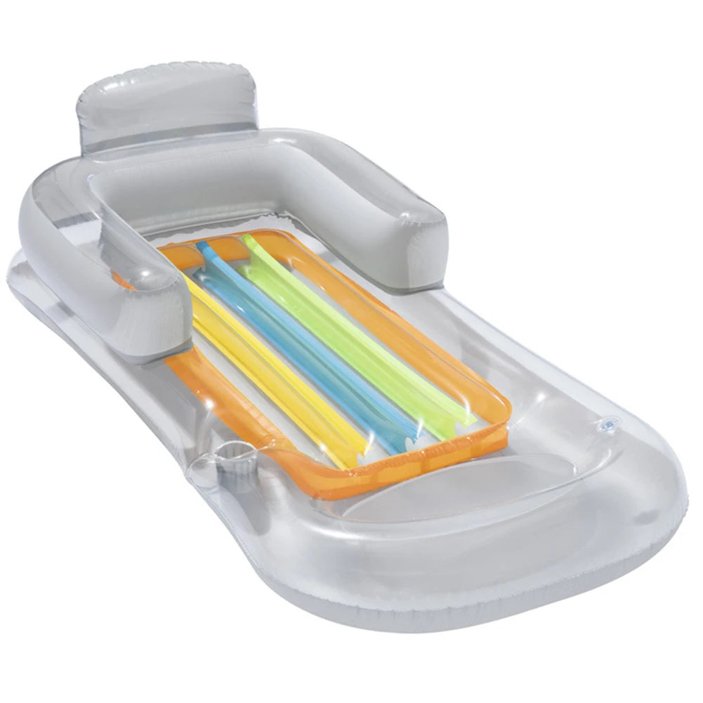 Aufblasbarer Schwimmstuhl mit Armlehne – Schwimmring mit Rückenlehne & Getränkehalter | Pool-Lounge-Sitz Kaufschwan® Transparent