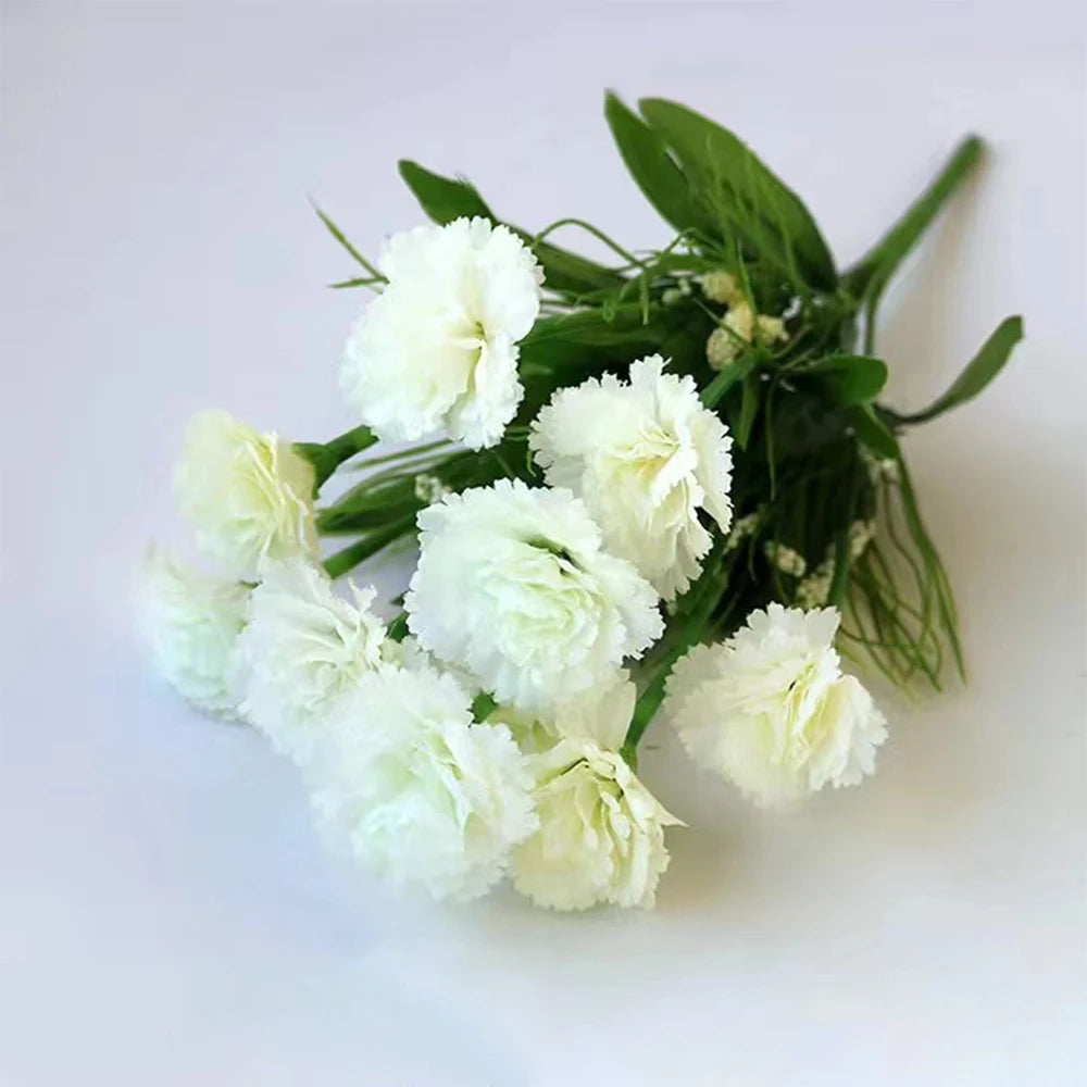 1 Strauß Künstliche Nelken – Realistischer Kunststoff-Blumenstrauß für Zuhause, Terrasse, Garten, Party & Hochzeitsdekoration Kaufschwan® Weiß