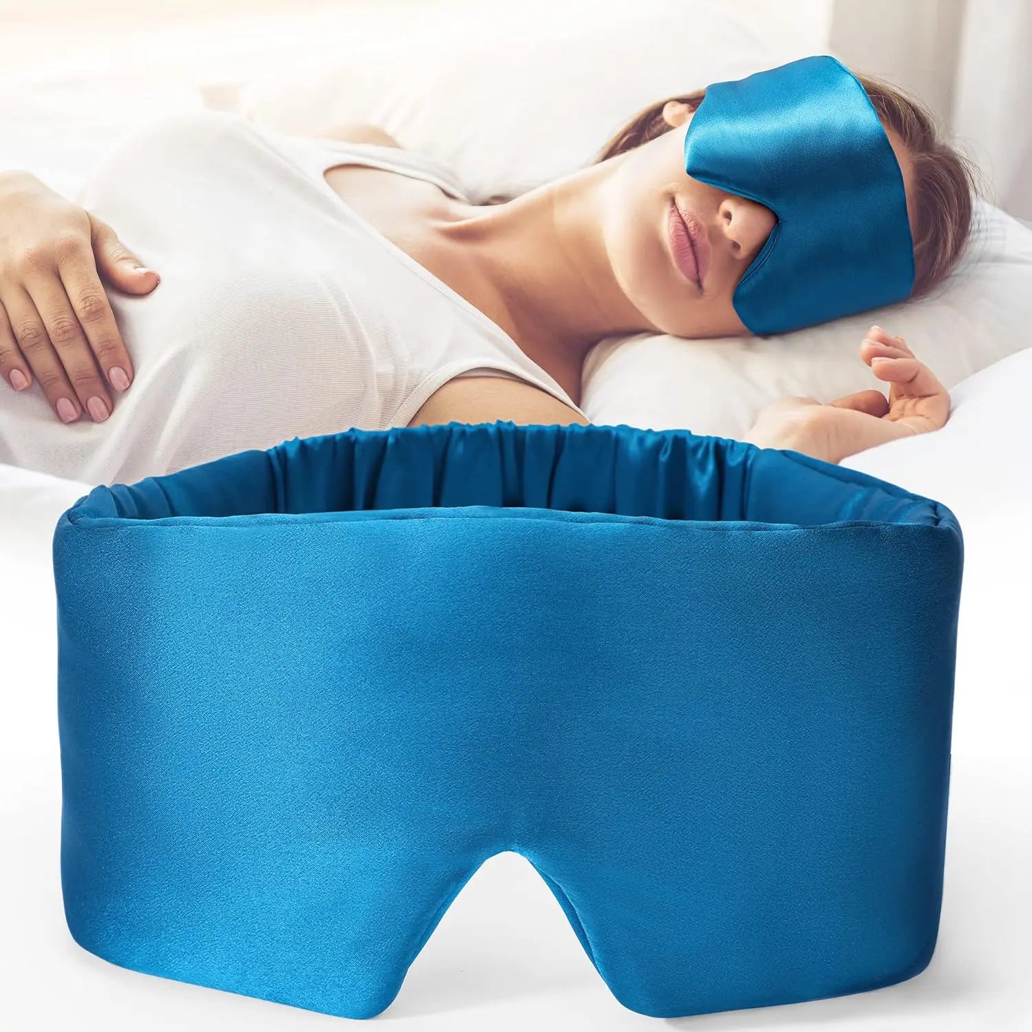 Seidenschlafmaske | Weiche Druckfreie Schlafmaske | 100 % Maulbeerseide Augenabdeckung | Anti-Falten & Verstellbarer Breiter Klettverschluss Kaufschwan® Marineblau