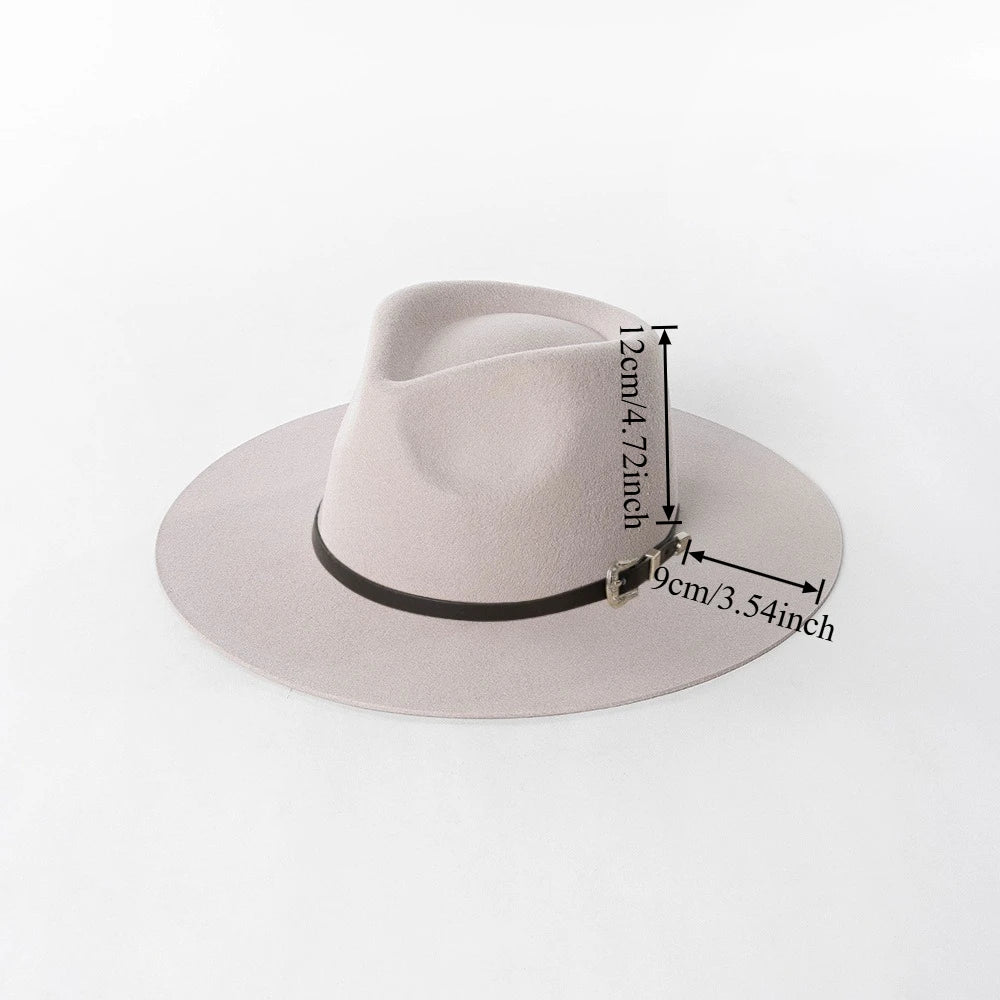 Herbst & Winter Unisex Woll-Fedora Hut – Vintage Jazzhut mit Krone & Schwarzem Lederband, Stylischer Hut mit Breiter Krempe Kaufschwan®