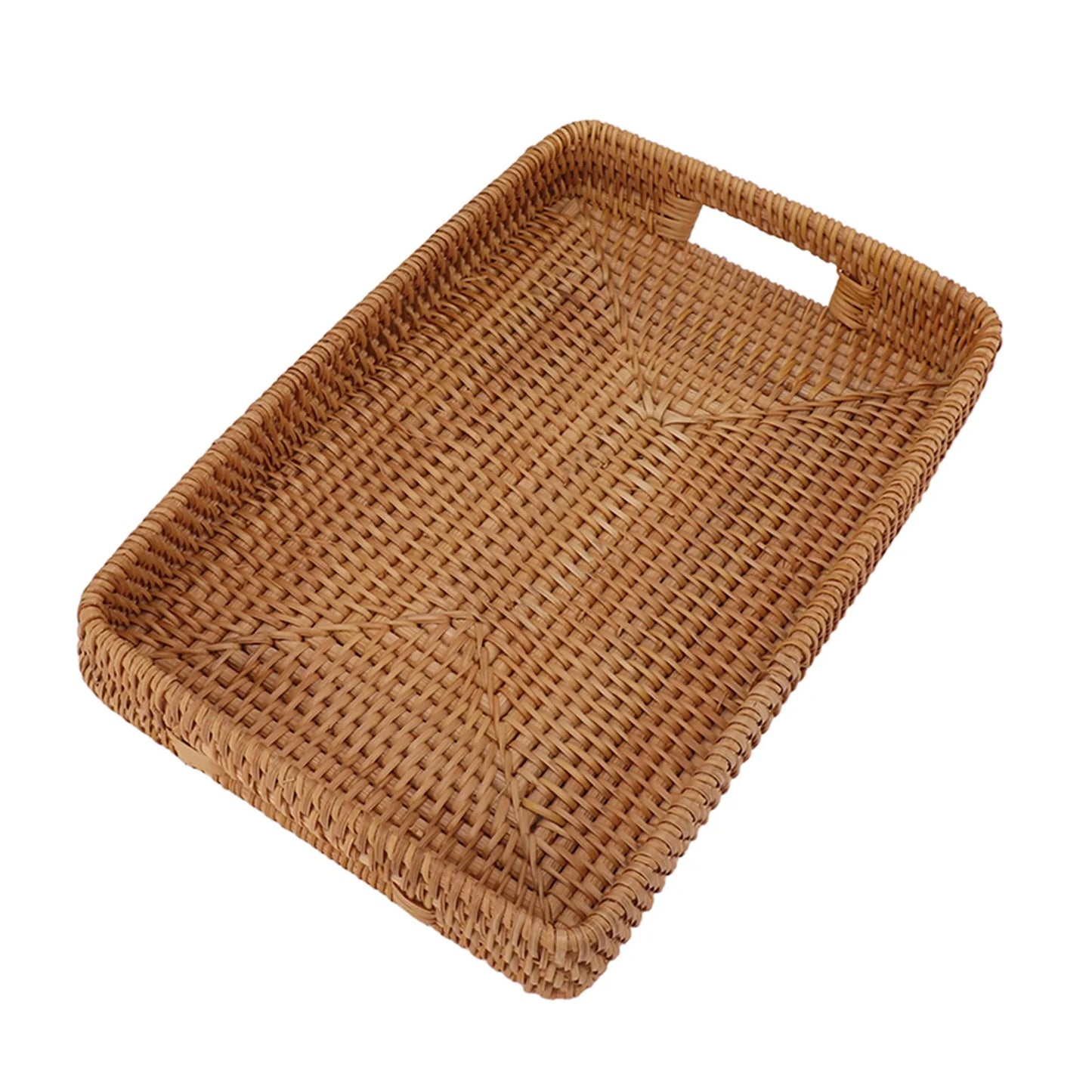 Geflochtenes Rattan Serviertablett – Großes Aufbewahrungs-Tablett im Landhausstil für Obst & Desserts Kaufschwan®