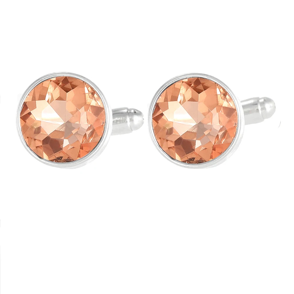 Herren Manschettenknöpfe mit Kristallstein – 18 Farben | Runde Elegante Ärmelknöpfe für Business, Hochzeit & Feier Kaufschwan® Orange