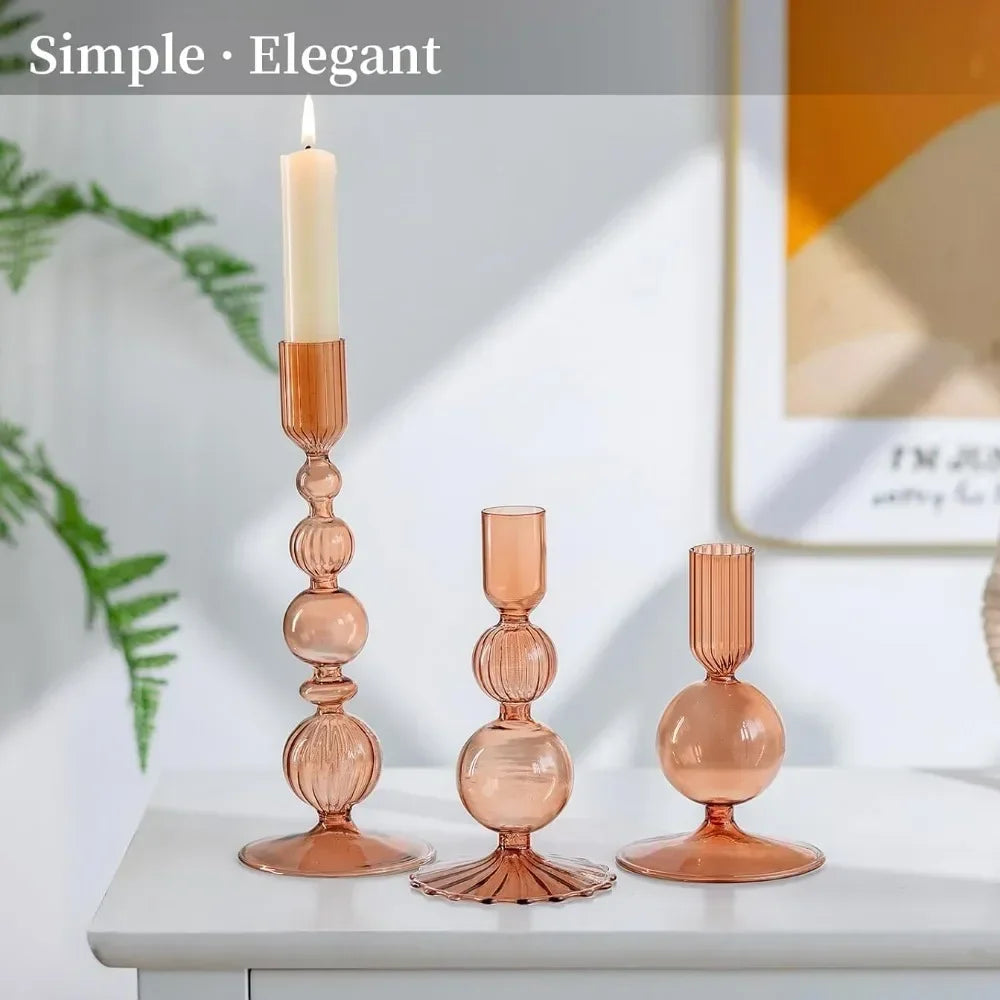 Transparente (3 Stück) Kerzenhalter – Elegante Gewellte Kerzenständer für Stabkerzen zur Wohn- & Party Dekoration