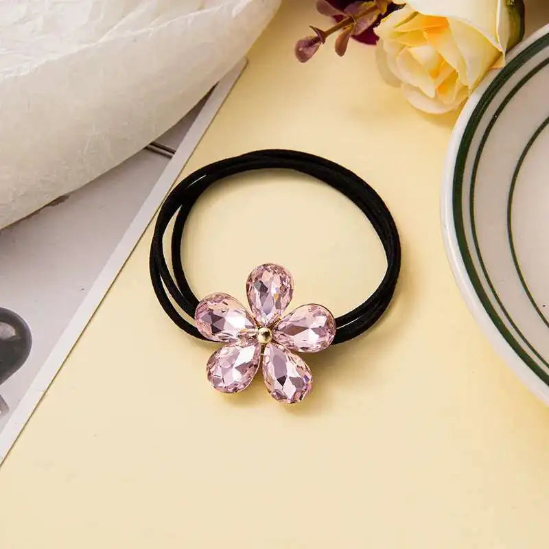 Kristall Haargummi mit Niedlichen Blumen | Elastischer Haarring für Mädchen & Damen Kaufschwan® Rosa
