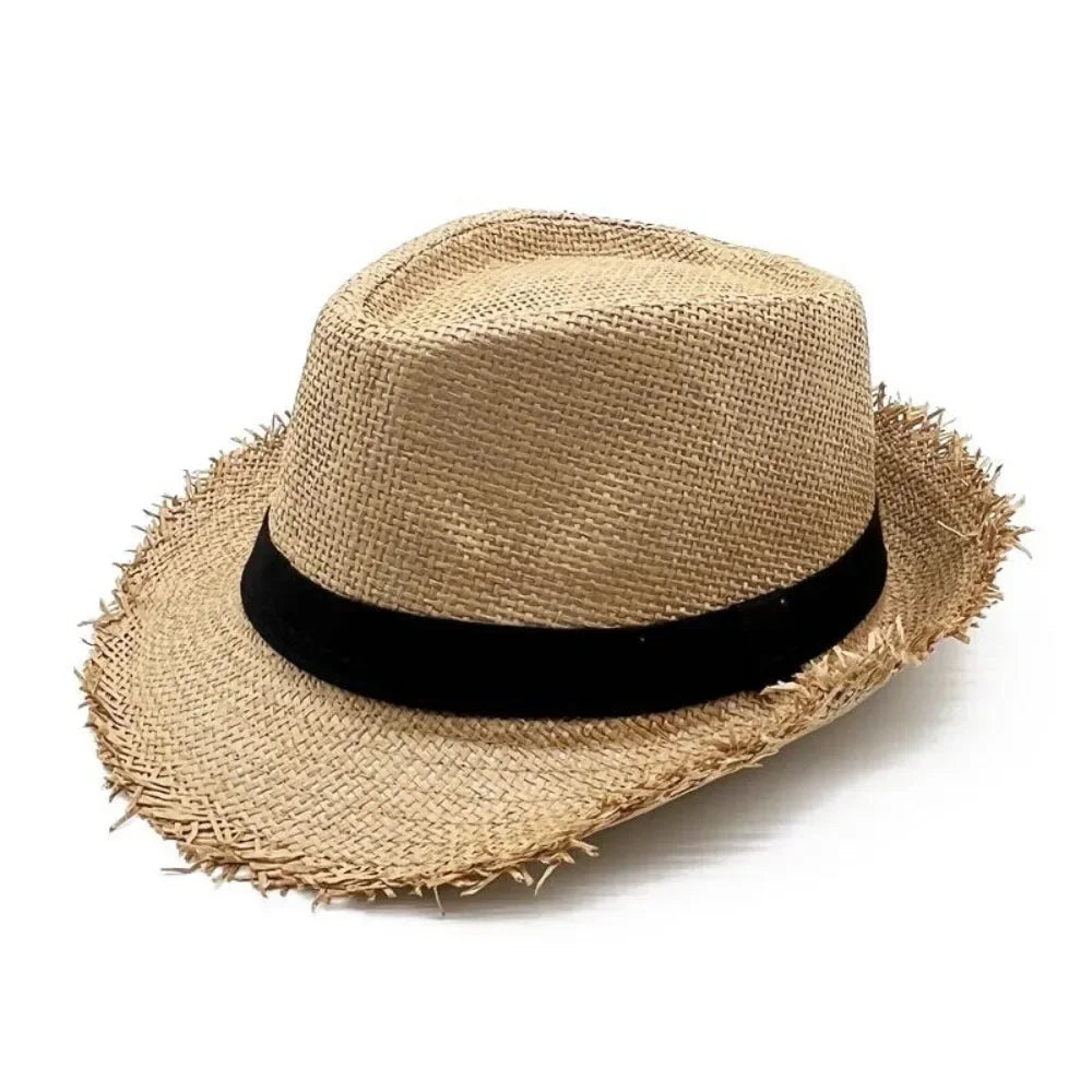 Strohhut für Damen & Herren – Atmungsaktiver Cowboy Sonnenhut mit breiter Krempe, Sommer Beach Jazz Cap Kaufschwan® Khaki