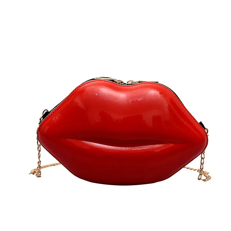 Lippen Design Schultertasche – Luxus Designer-inspirierte Damen Messenger & Handtasche | Einfarbige Zipper Umhängetasche Kaufschwan® Rot